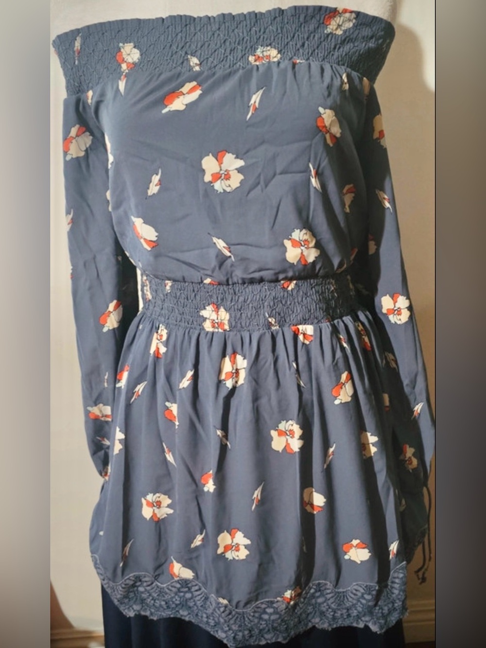 VTG Abercrombie & Fitch Off-Shoulder Navy Floral Peasant Dress L